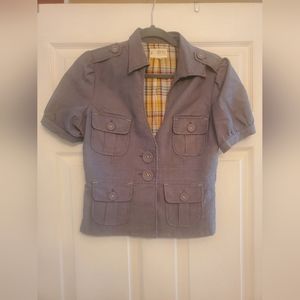 Zinc Short Sleeve Blazer Blue and White Pin Stripe Size Medium